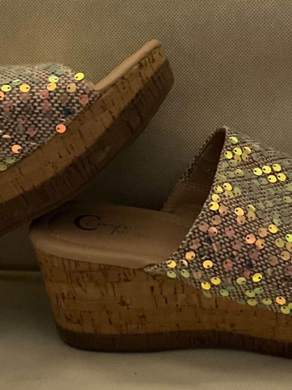 C Comfort Est. 1946 Iridescent Sequin Sparkle Slip-On Wedge Sandals